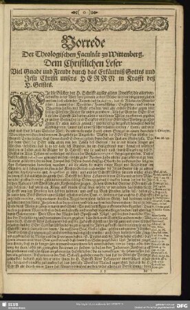 Vorrede Der Theologischen Facultät zu Wittenberg