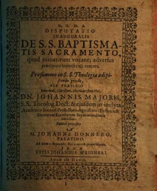 Disp. inaug. de ss. baptismatis sacramento, quod initiativum vocant