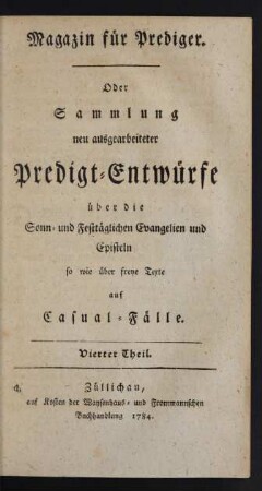 Vierter Theil 1784: Magazin für Prediger