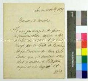 Brief des Herrn von Below an den mexikanischen Gesandten Romero Vargas mit einer Absage eines Treffens mit Bismarck (in französischer Sprache)