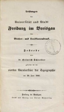 Leistungen der Universität und Stadt Freiburg im Breisgau für Bücher- und Landkartenkunde
