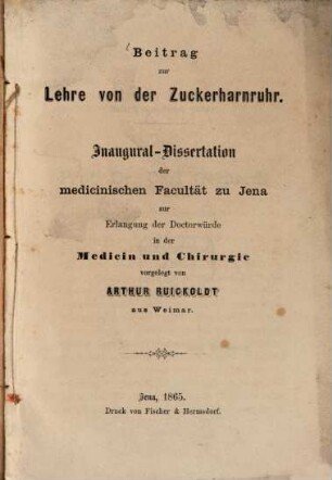 Beitrag zur Lehre von der Zuckerharnruhr : Inaug.-Diss.