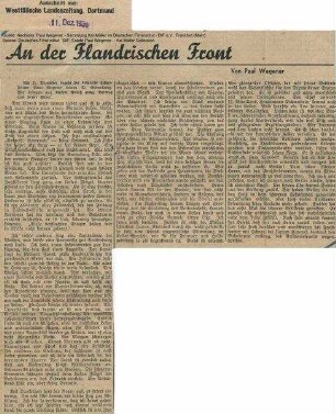 Artikel "An der Flandrischen Front", Westfälische Landeszeitung