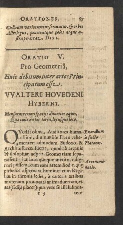 Oratio V. Pro Geometria ...