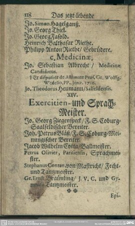 XIV. Exercitien- und Sprach-Meister