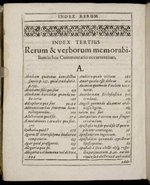 Index Tertius. Rerum & verborum memorabilium hoc Commentario occurrentium.