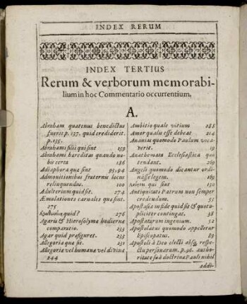 Index Tertius. Rerum & verborum memorabilium hoc Commentario occurrentium.