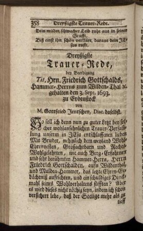 Dreyßigste Trauer-Rede.