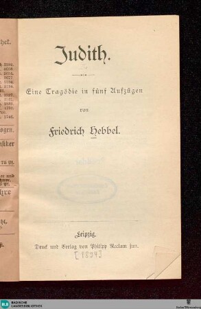 Judith : eine Tragödie in fünf Akten