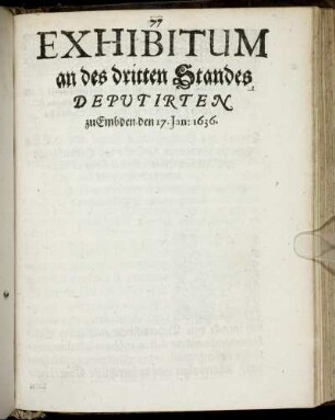 Exhibitum an des dritten Standes Deputirten [...]