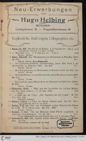 Kupferstiche, Radirungen, Lithographien etc. (Nr. 1 - 302)