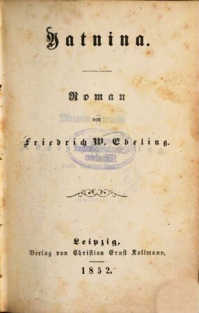 Yatnina : Roman von Friedrich W. Ebeling