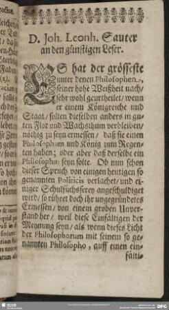 D. Joh. Leonh. Sauter an den günstigen Leser