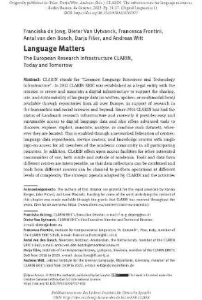 Language matters. The European research infrastructure CLARIN, today and tomorrow