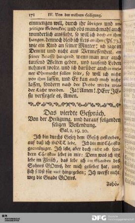 Das vierdte Gespräch. Von der Heiligung, und darauf folgenden seligen Vollendung.