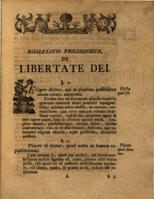 Diss. inaug. philos. de libertate Dei