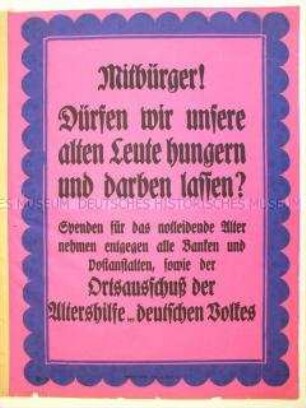 Spendenaufruf der Altershilfe des deutschen Volkes