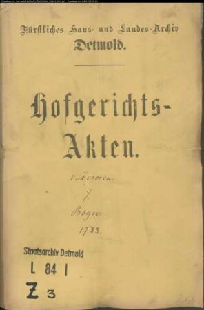 von Zerssen, Heinrich Adolf Ludwig, Hofgerichtsassessor in Hannover gegen Burghard Böger zu Rohbraken - Zinskorn