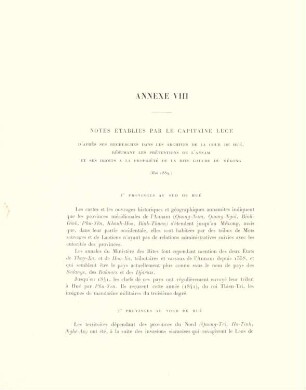 Annexe VIII. Notes ètablies par le Capitaine Luce ...