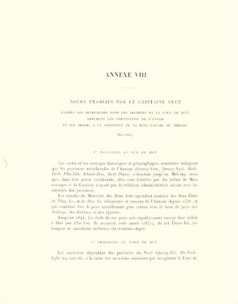 Annexe VIII. Notes ètablies par le Capitaine Luce ...