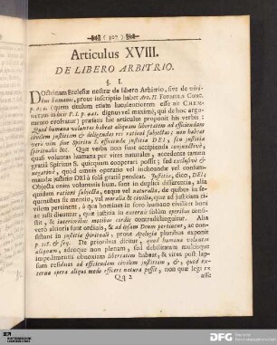 Articulus XVIII. De Libero Arbitrio.