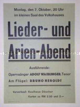 Maueranschlag mit Ankündigung eines Lieder-Abends