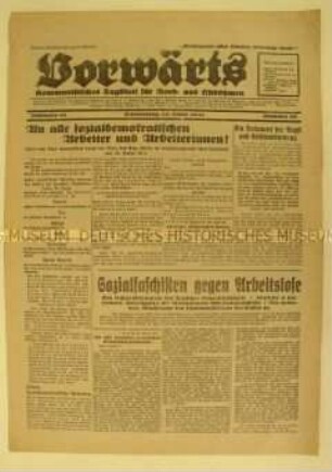 Kommunistische Tageszeitung aus Böhmen "Vorwärts" mit scharfer Polemik gegen die Sozialdemokraten ("Sozialfaschisten")
