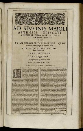 Colloquium I. De origine cultu atque oraculis Deorum.