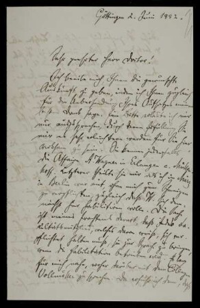 Nr. 1 Brief von Ludwig Weiland an Edward Schröder. Göttingen, 2.6.1882