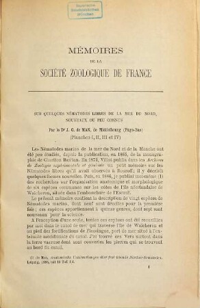 Mémoires de la Société Zoologique de France. 1. 1888