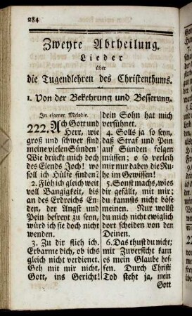 Zweyte Abtheilung. Lieder über die Tugendlehren des Christenthums.