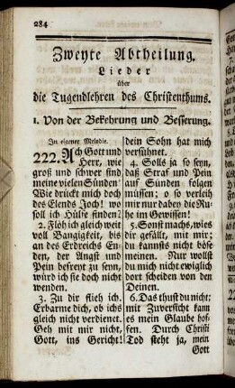 Zweyte Abtheilung. Lieder über die Tugendlehren des Christenthums.