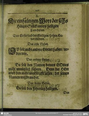 X [XI]. Die einfältigen Wort der sechs Häupt-Stück unsers heiligen Catechißmi
