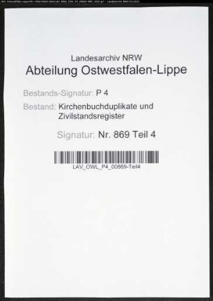 Kirchenbuchduplikate der katholischen Gemeinde (GHT 1867). (Gemeinde: Bochum, katholische Gemeinde Stadt und Land (getrennt))