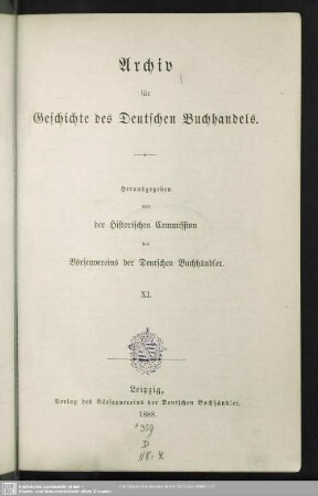11.1888: Archiv für Geschichte des deutschen Buchhandels