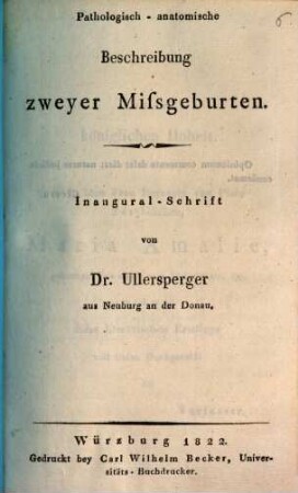 Pathologisch-anatomische Beschreibung zweyer Mißgeburten