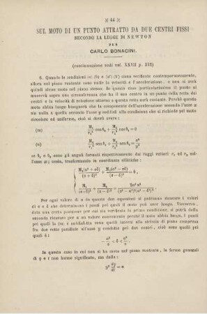 Sul moto di un punto attratto da due centri fissi secondo la legge di Newton.