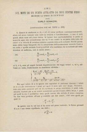 Sul moto di un punto attratto da due centri fissi secondo la legge di Newton.