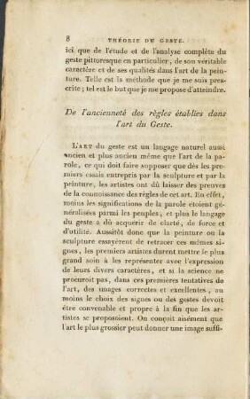 De l'ancienneté des règles établies dans l'art du Geste.