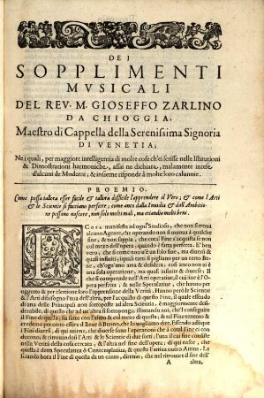 De tutte l'opere del R. M. Gioseffo Zarlino da Chioggia ... il primo [-quarto] volume, 3. Sopplimenti musicali ... Terzo Volume