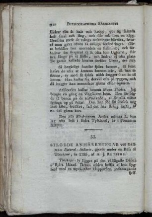 Strödde Anmärkningar vid Skånes Natural-Historia, gjorde under en Resa til Torckow, år 1783