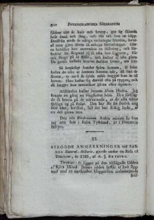 Strödde Anmärkningar vid Skånes Natural-Historia, gjorde under en Resa til Torckow, år 1783