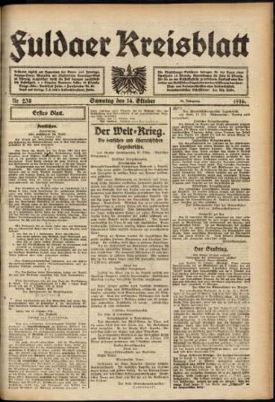 Erste Ausgabe vom Samstag, den 14. Oktober 1916.