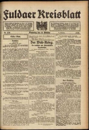 Erste Ausgabe vom Samstag, den 14. Oktober 1916.