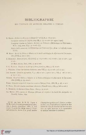 Bibliographie des travaux ou articles relatifs a Timgad