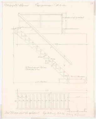 Wohnhaus Böhmer, Heidelberg: Treppe: Grundriss, Schnitt 1:10