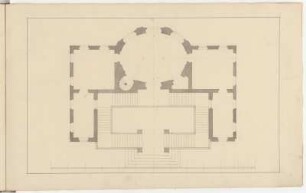 Lusthaus, 5. Entwurfsvariante, Grundriss : Lusthaus, 5. Entwurfsvariante, Grundriss, Zacharias Longuelune, 1715/1748. Feder, Pinsel in Wasserfarbe/Papier. 28,6 x 45,9 cm. Maßstab ohne Maßeinheit. Vgl. SLUB/HS Mscr.Dresd.i.15,Bl.22, Entwurf, Grund- , Aufriss und Längsschnitt.