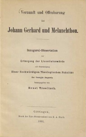 Vernunft und Offenbarung bei Johann Gerhard und Melanchthon : Unters. zur Geschichte d. altprotestant. Theologie