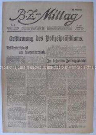 Berliner Tageszeitung "B.Z. am Mittag" zu den revolutionären Kämpfen in Berlin ("Spartakus-Aufstand")
