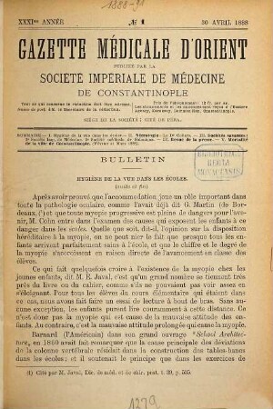 Gazette médicale d'Orient. 31. 1888/89